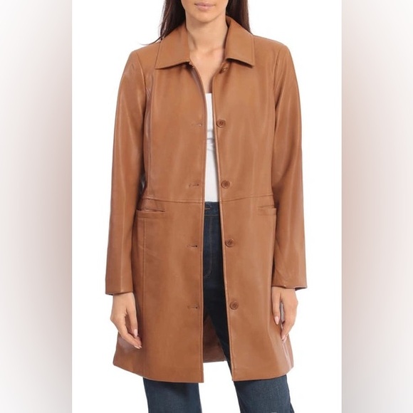 Halogen Jackets & Blazers - NWT Halogen Faux Leather Car Coat Cognac
